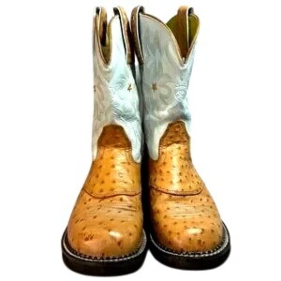 ARIAT Blue and Brown Ostrich Print Cowboy Boots Size 7C - Picture 5 of 10